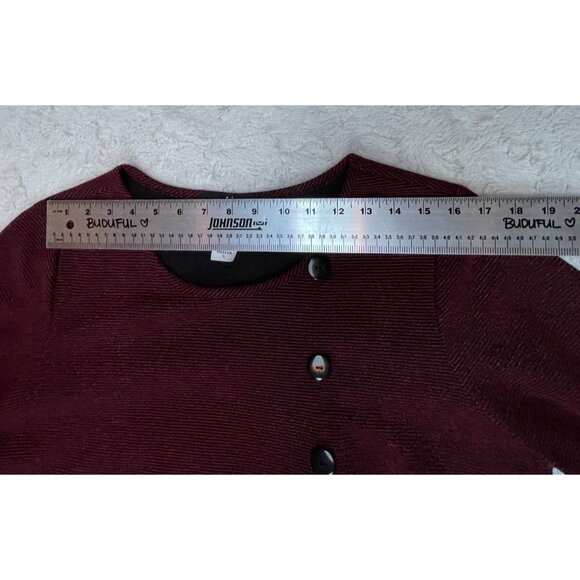 Yushi Womens Loose Fit Tunic Top Button-Detail Long Sleeve Large Maroon Black - Picture 4 of 7